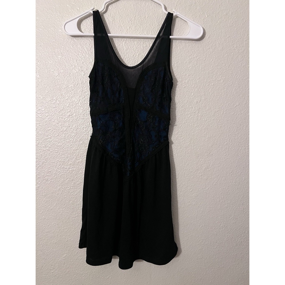XXI Forever 21 Black & Blue Lace Dress Women's Size Small – Mesh Top Fit & Flare